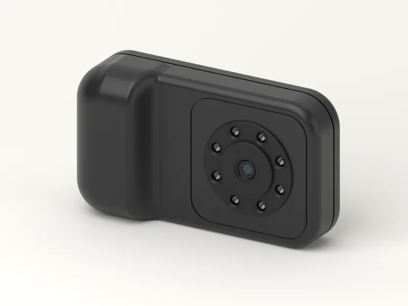 The back of R1 at an angle, showing the lens panel and the raised grip